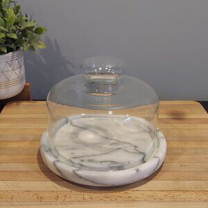 MARBLE FOOTED CHEESEBOARD WITH GLASS DOME (7.5IN)